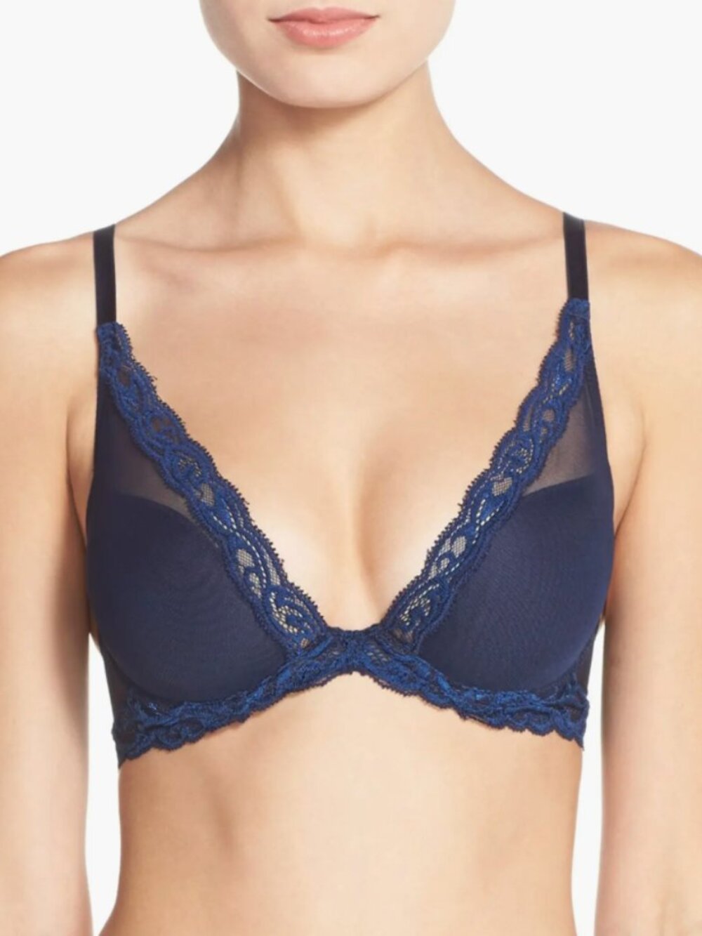 Natori 730023 Women's Feathers Plunge T-Shirt Bra Navy Blue 32C